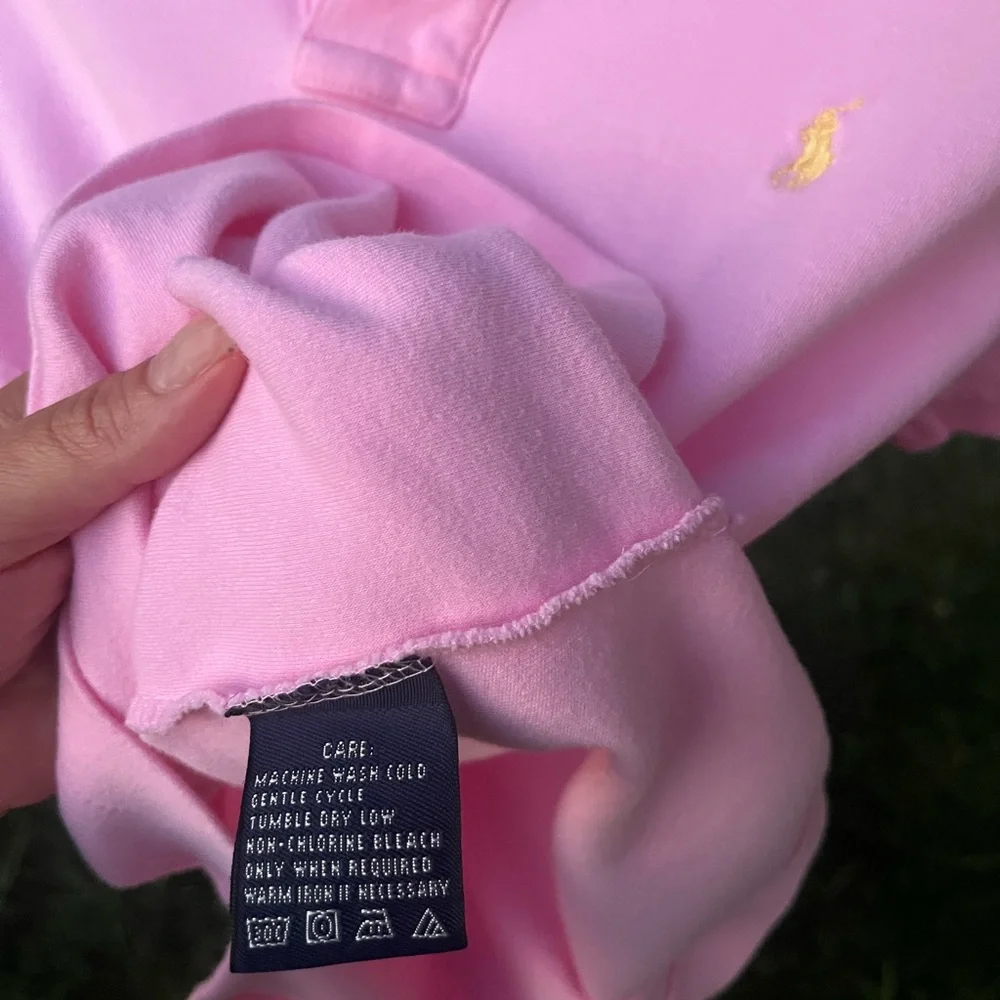 Ralph Lauren Pink Polo Buttoned Collared Shirt Yellow Logo Emblem Girls 14-16